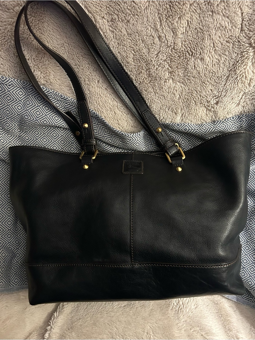 Dooney & Bourke Black Leather Tote with Brass Hardware